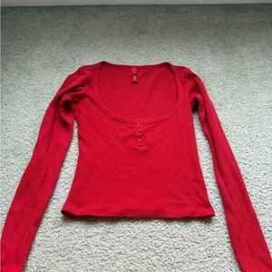 Skims Red Long Sleeve Henley